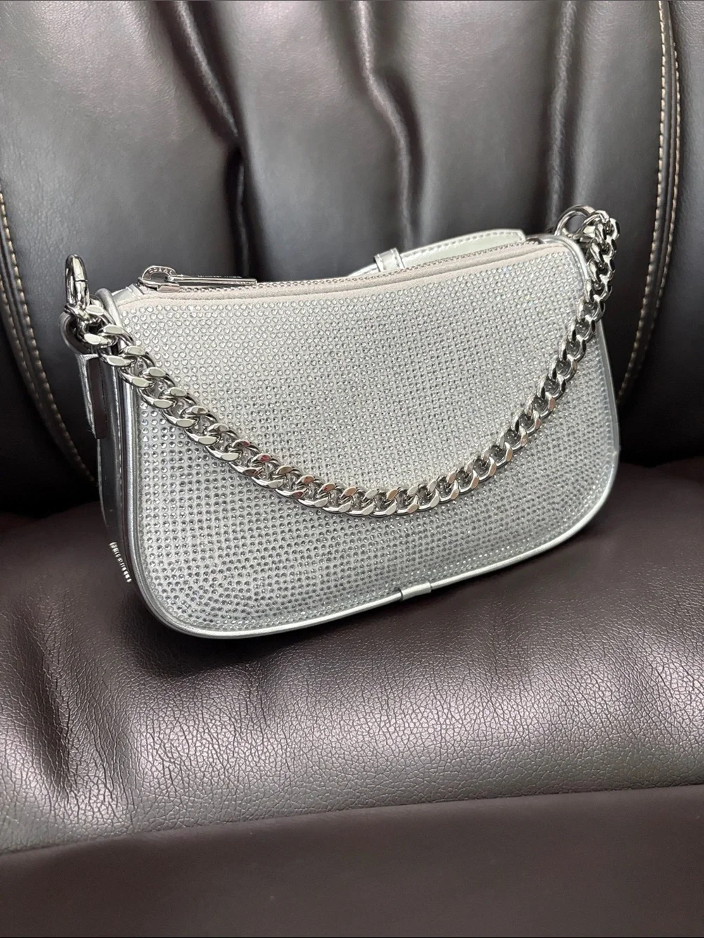Michael Kors Women’s Silver Rhinestone Chain Crossbody Bag